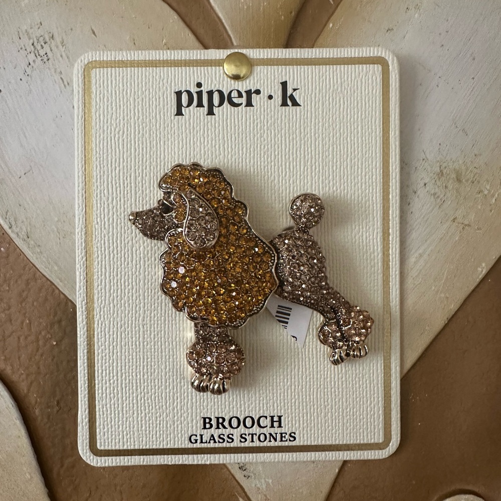 Piper K Glass Stones Poodle Brooch Pin